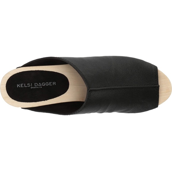 Kelsi Dagger Black Leather Brooklyn Boulder Chunky Wood Platform Clog Mules 7.5 - Picture 3 of 16